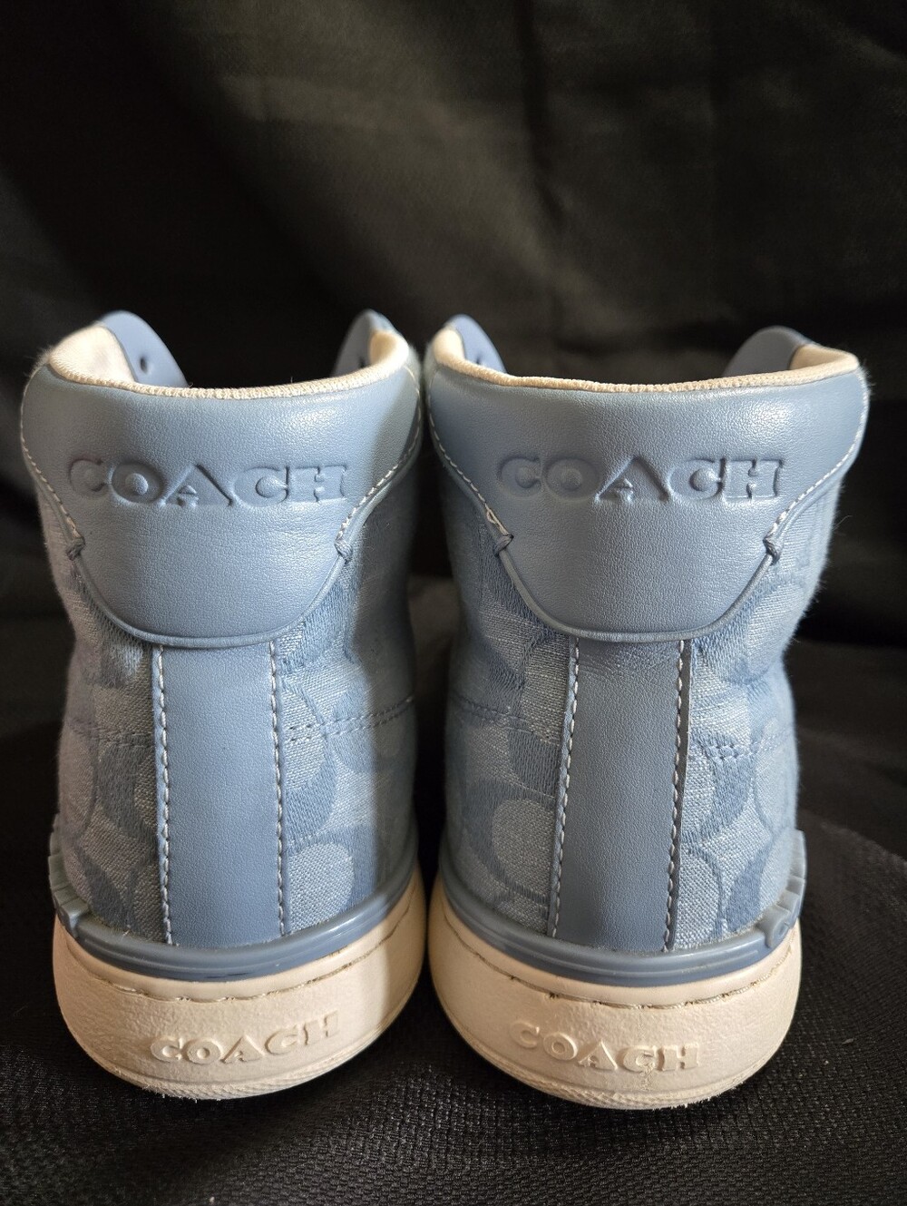 Coach Clip High Chambray Denim Blue High Top Signature-Pattern Sneakers - Picture 7 of 9